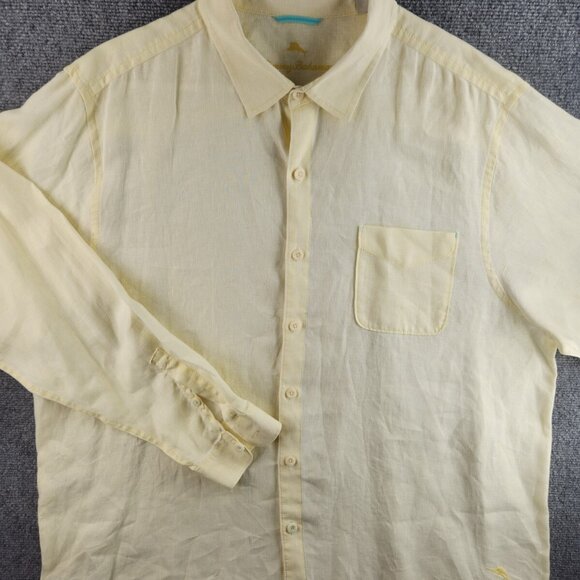 Tommy Bahama Men XXL Yellow Long Sleeve Button Up Shirt 100% Linen Embroidery - Picture 2 of 16